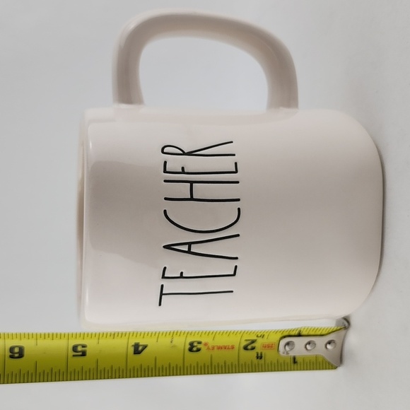 ⭐️2/ $50⭐️  Rae Dunn Artisan White Glossy Mug Black Large Letters TEACHER - Picture 8 of 9